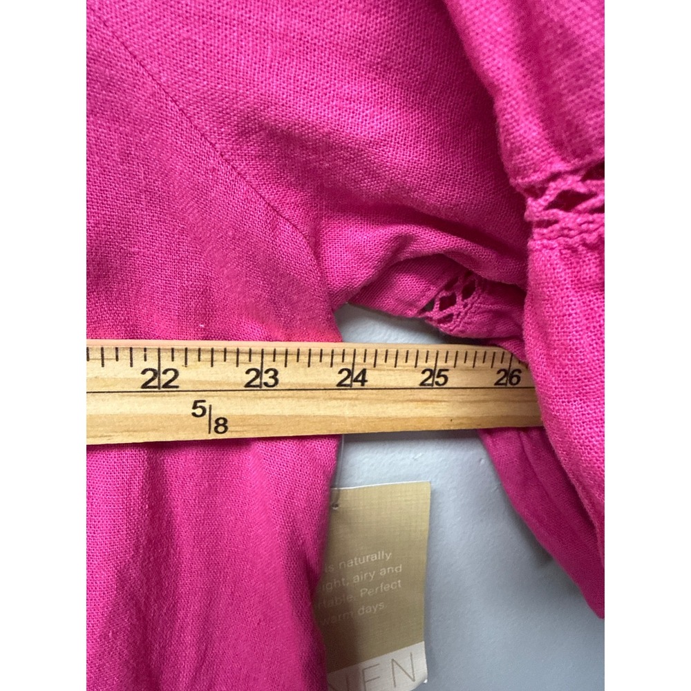 NWT Calligraphie Linen Blend Blouse Womens M Pink Boho Peasant Tassel Crochet - Picture 6 of 7